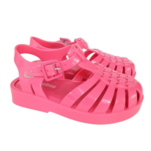Mini Melissa Jelly Sandals Hot Pink Fisherman Sandals Hook & Loop Girls 7 - Picture 3 of 8